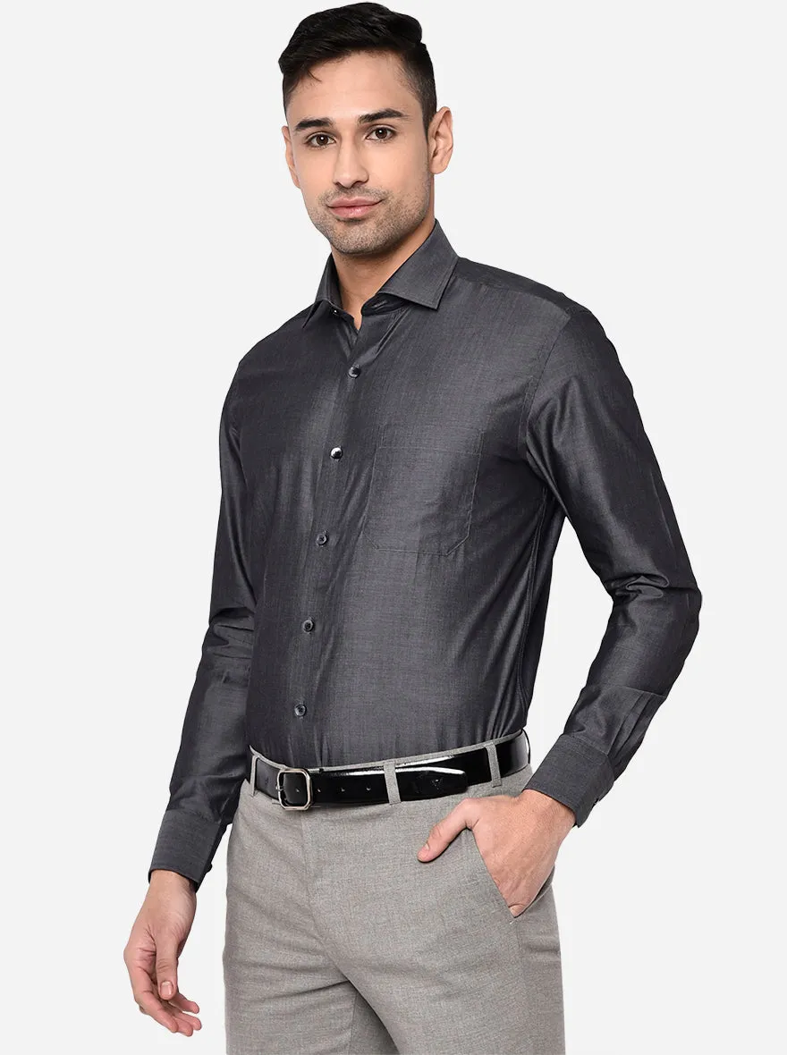 Dark Grey Solid Slim Fit Formal Shirt | Metal