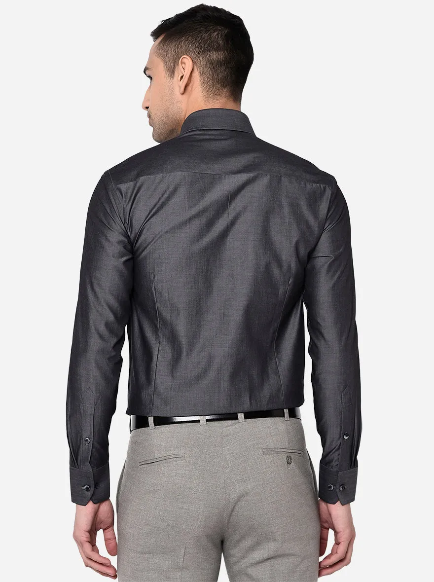 Dark Grey Solid Slim Fit Formal Shirt | Metal