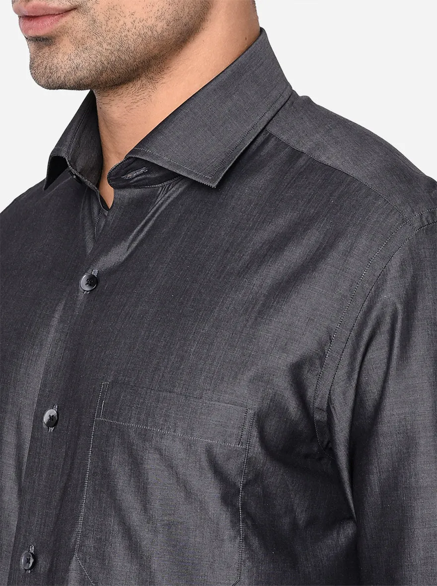 Dark Grey Solid Slim Fit Formal Shirt | Metal