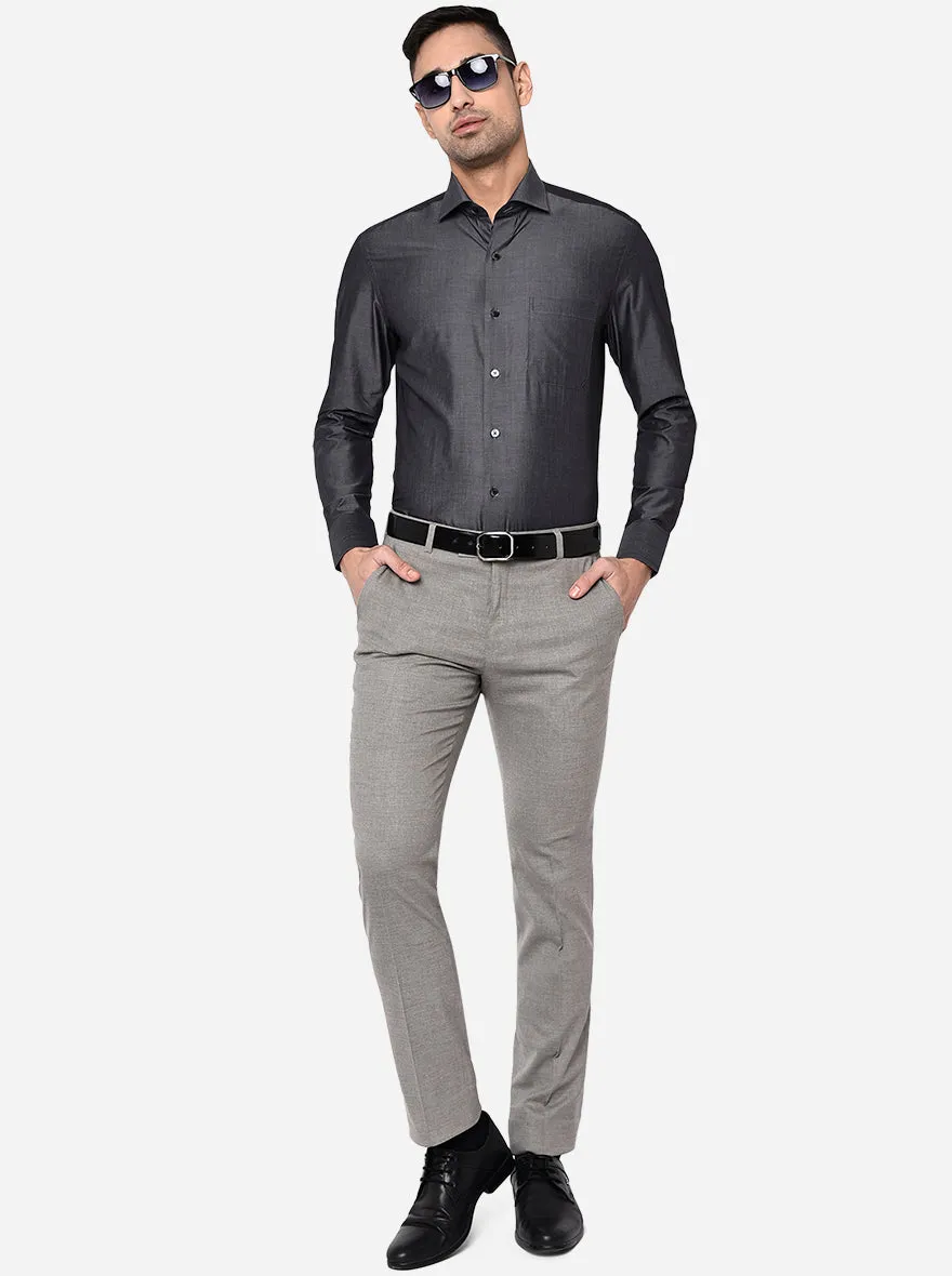 Dark Grey Solid Slim Fit Formal Shirt | Metal