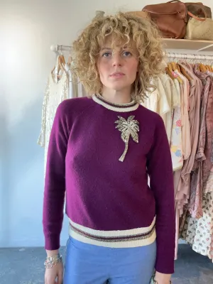 Dice Kayek Cashmere-Wool Sweater with Beaded Palm Tree