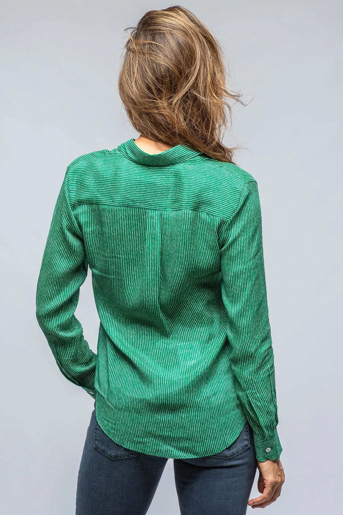 Dolce Thin Stripe Silk Blouse In Jade/White