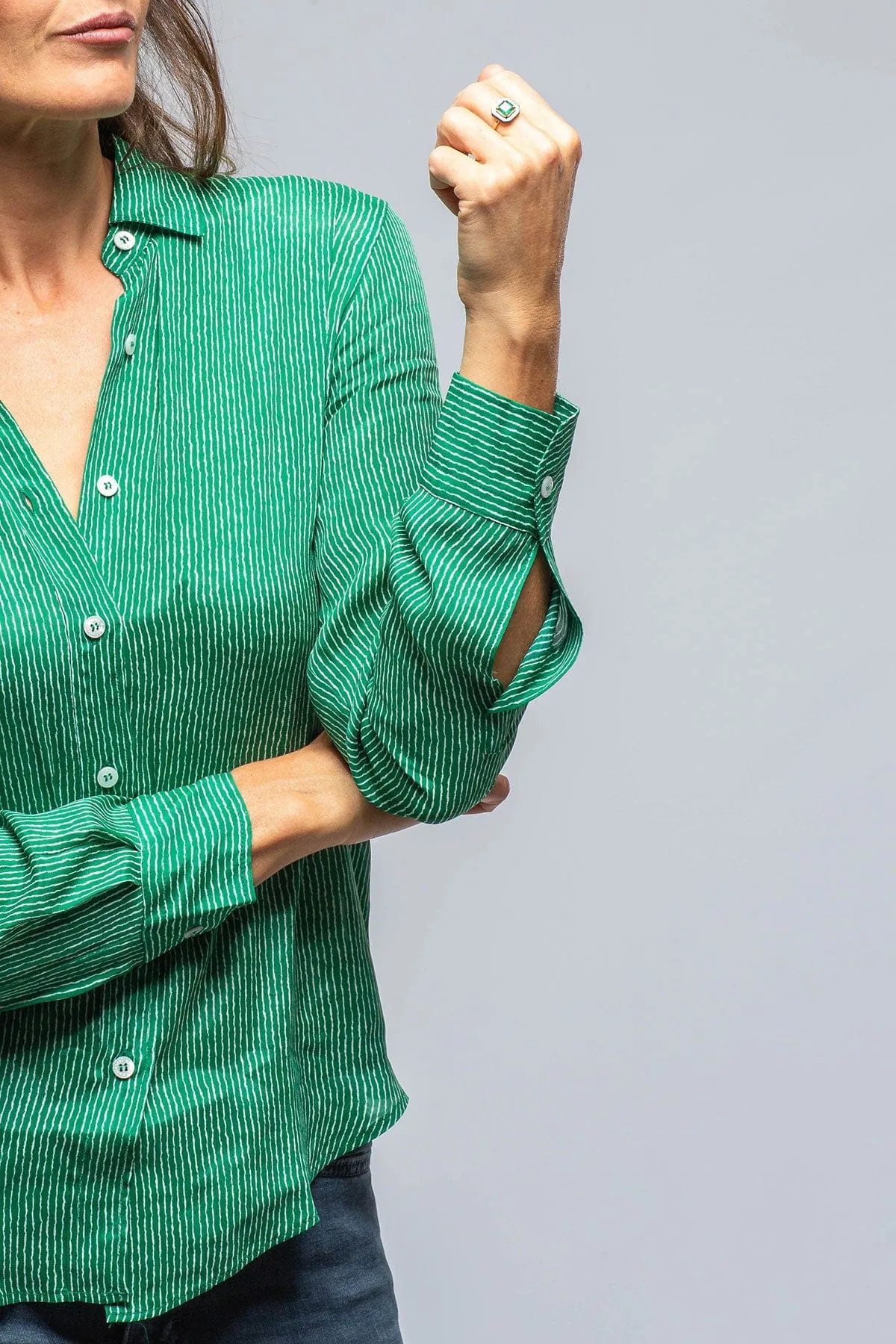 Dolce Thin Stripe Silk Blouse In Jade/White