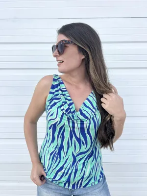 DOORBUSTER: Patterned Cowl Neck Tank Top - Royal & Mint by Sew In Love (Ships in 2-3 Weeks)