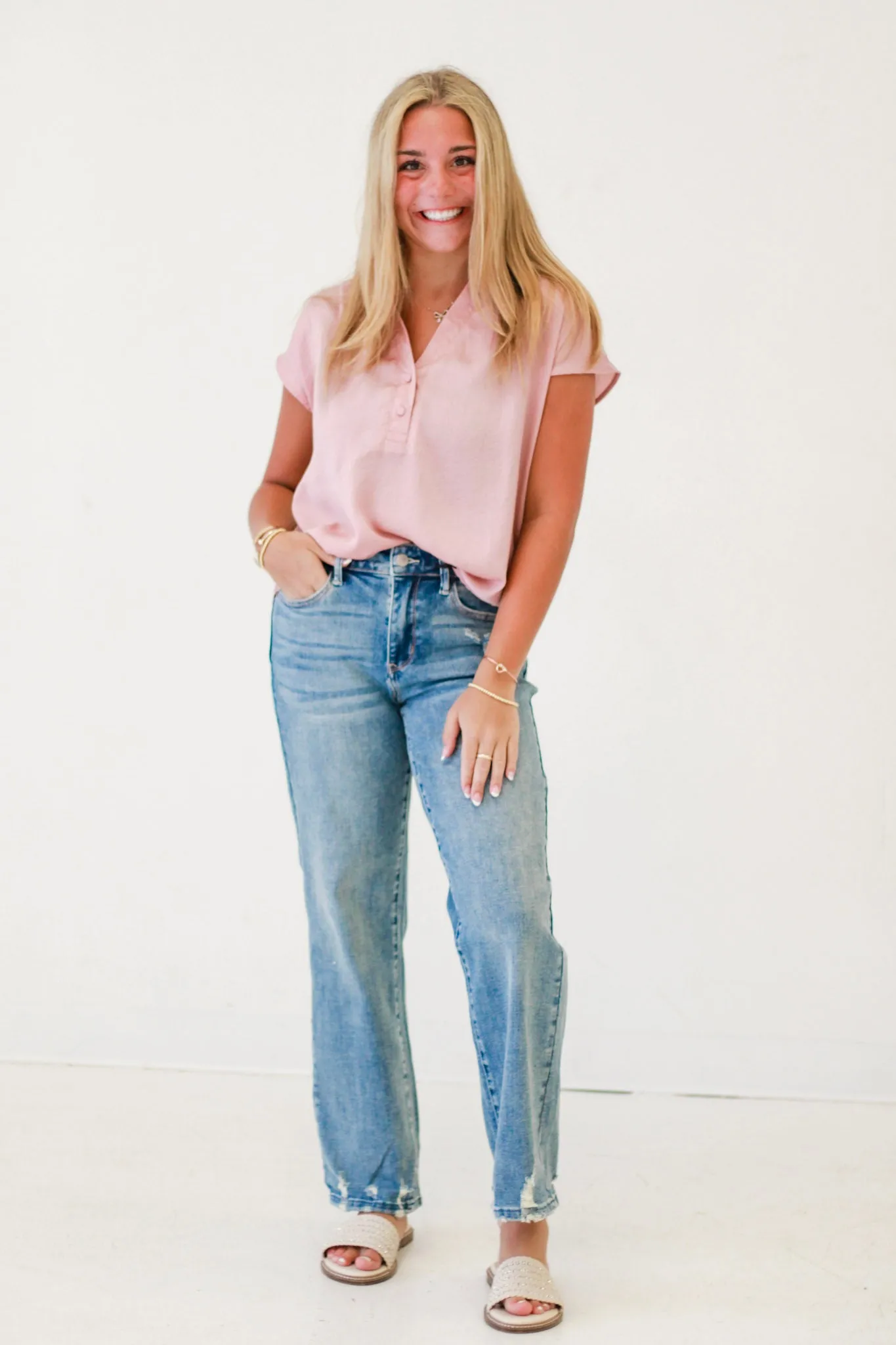 Effortless Charm Blouse in Dusty Pink