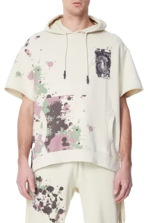 Eleven Paris KNIT SPLATTER SHORT SLEEVE HI/LOW HOODED SWEATSHIR (OATMEAL SPLATTER)