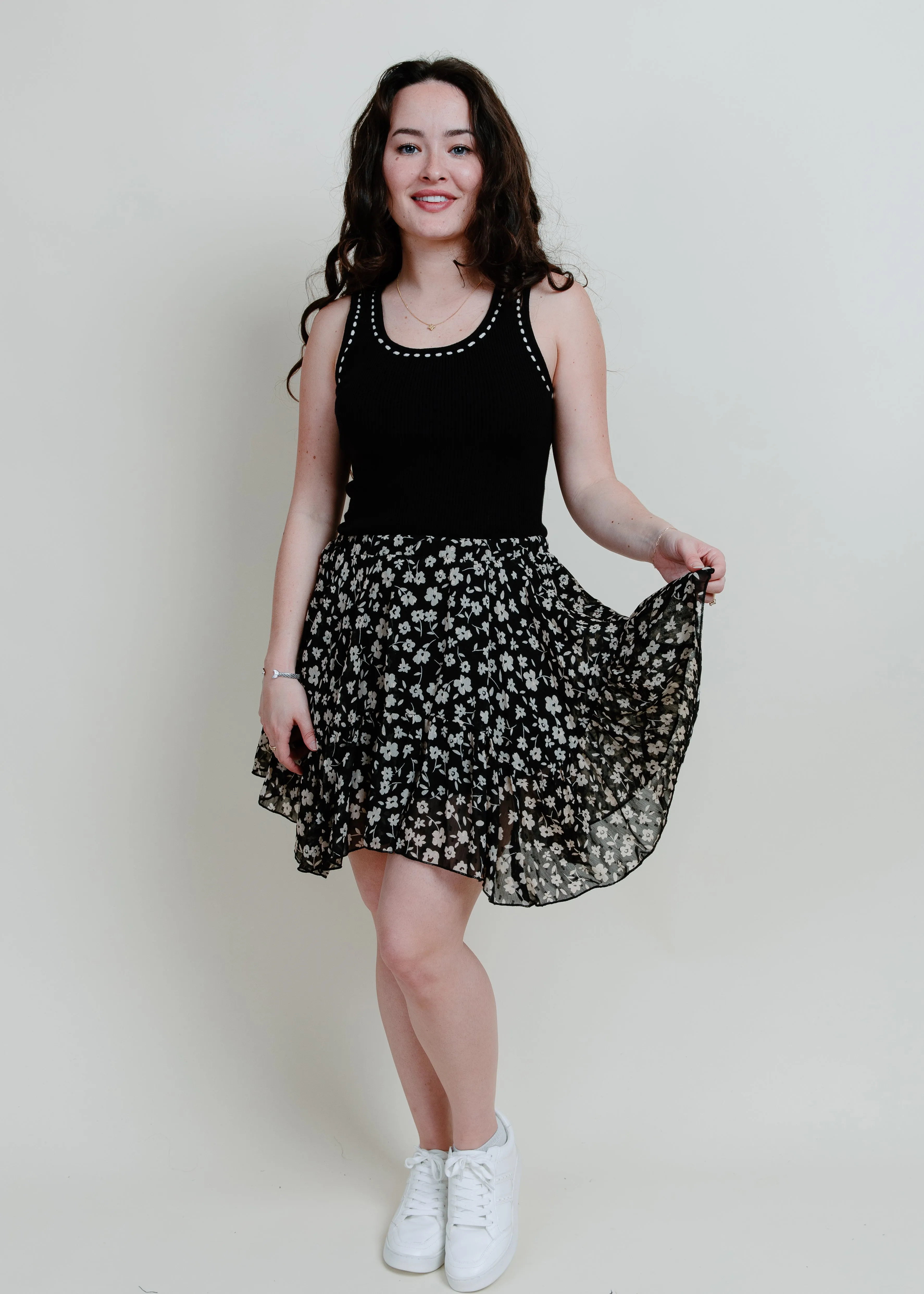 Elowyn Contrast Stitch Tank - Black