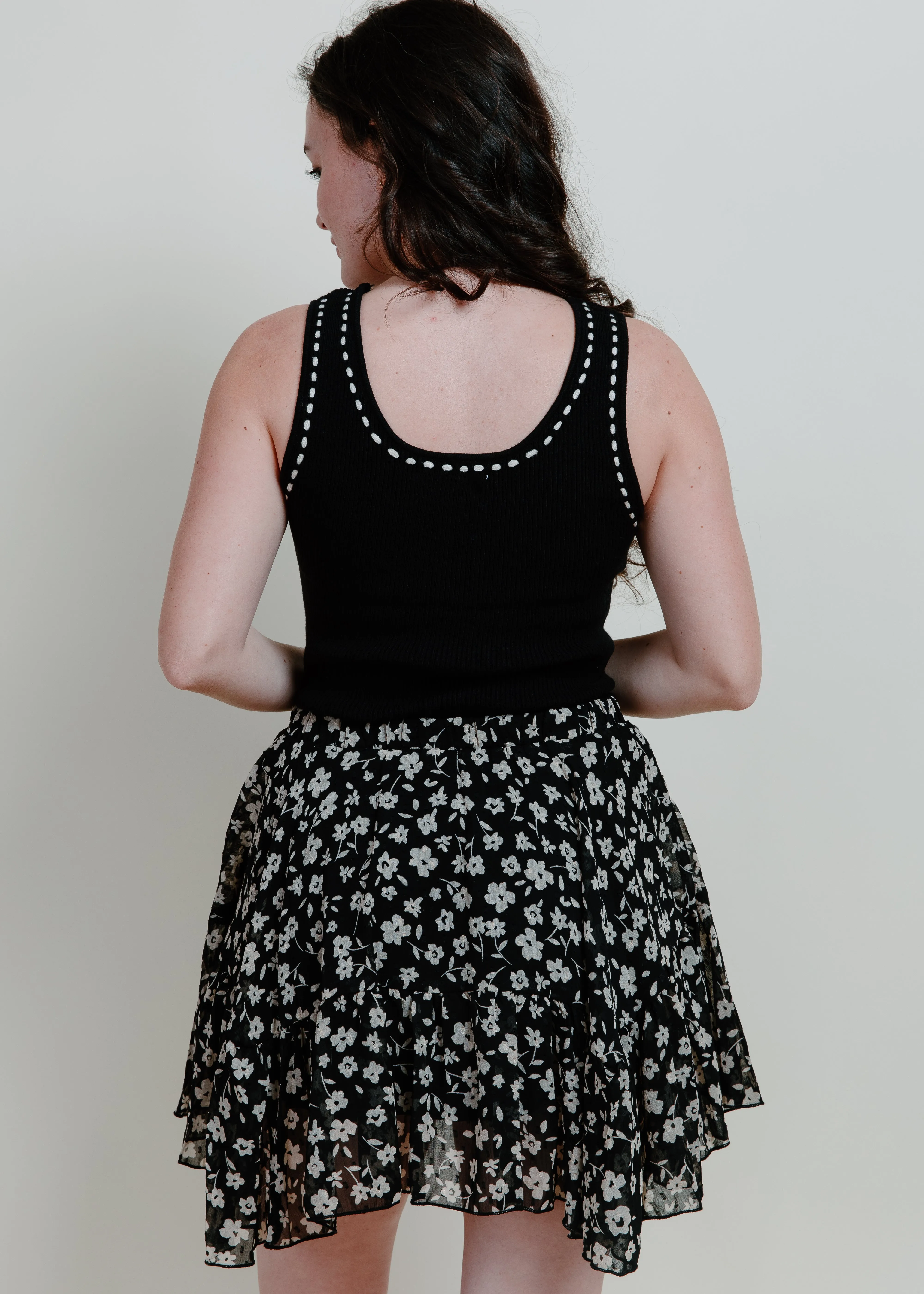 Elowyn Contrast Stitch Tank - Black