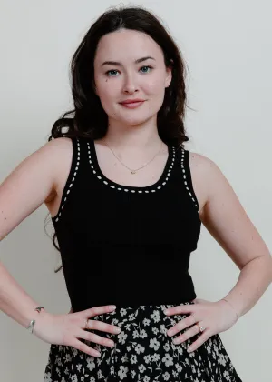 Elowyn Contrast Stitch Tank - Black