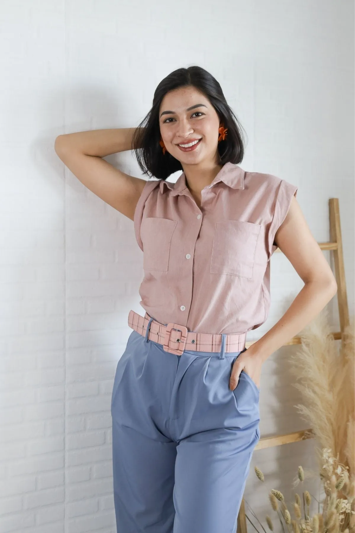ERIN Button-down Sleeveless Top (Dusty Pink)