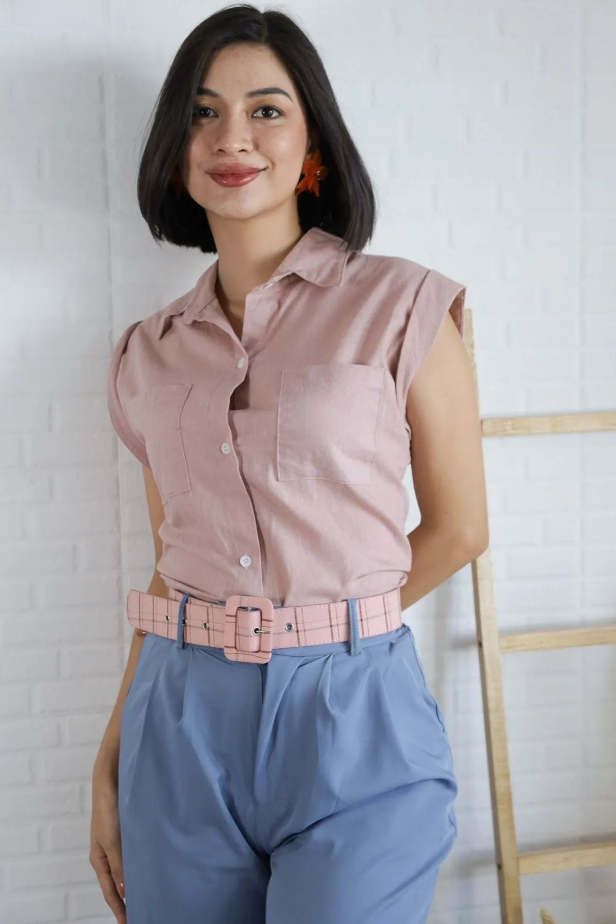 ERIN Button-down Sleeveless Top (Dusty Pink)