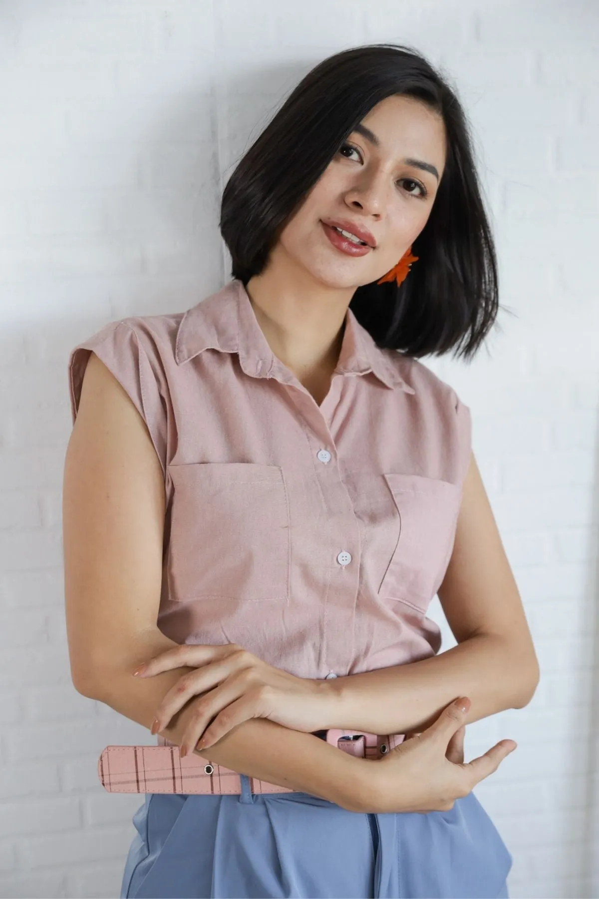 ERIN Button-down Sleeveless Top (Dusty Pink)