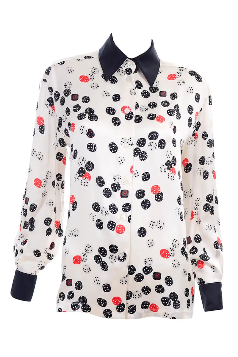 Escada Novelty Dice Print Silk Blouse