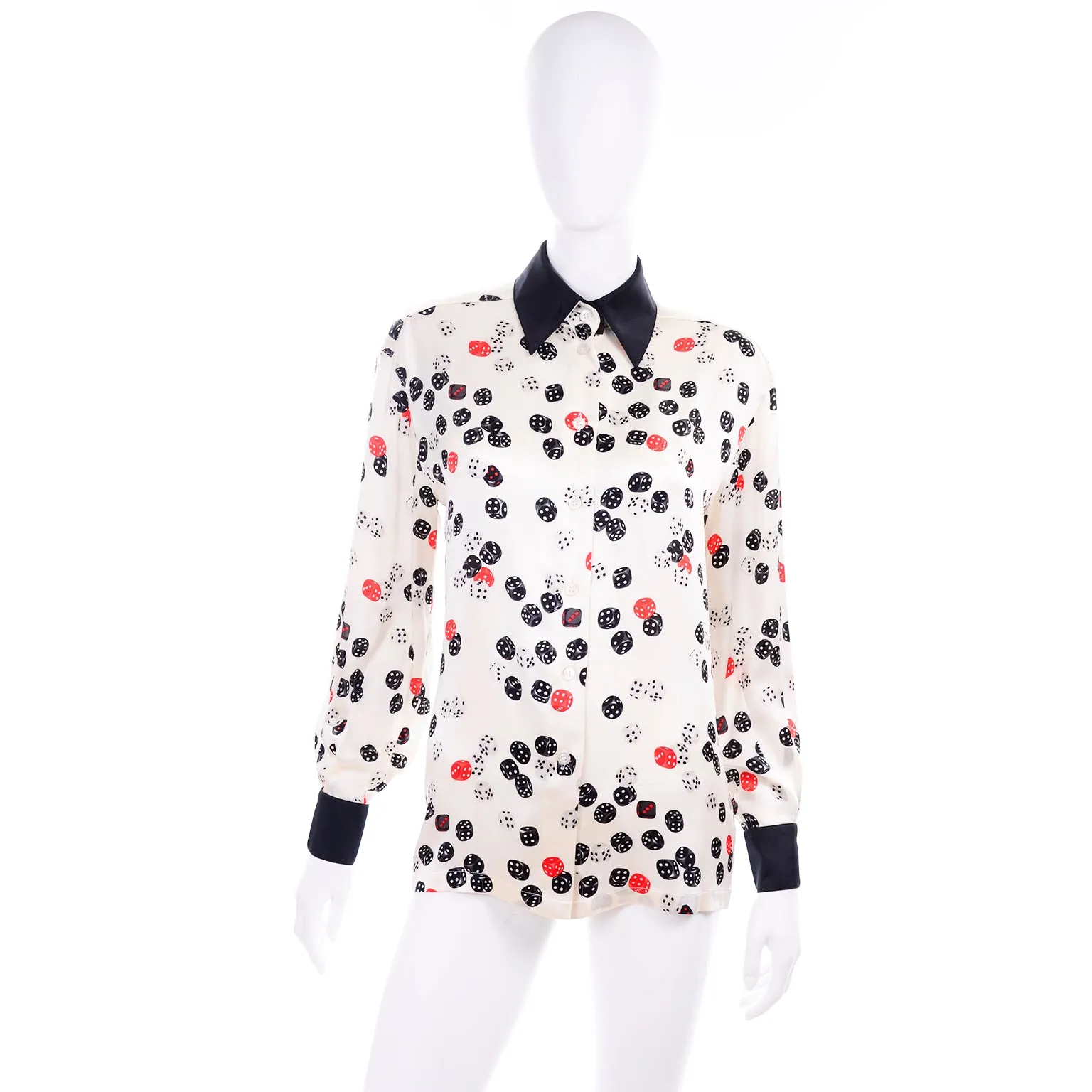 Escada Novelty Dice Print Silk Blouse