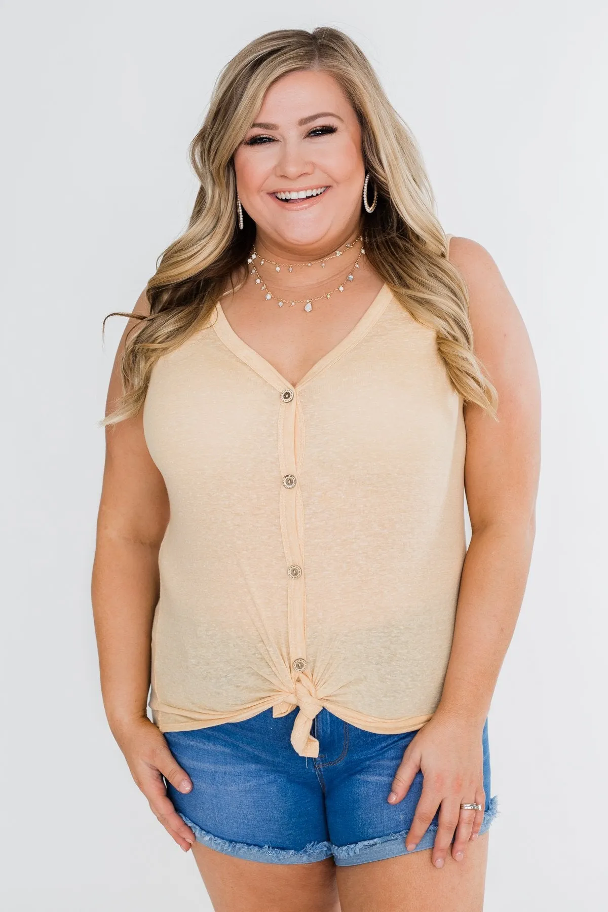 Everyday Button Tie Tank Top- Dusty Yellow
