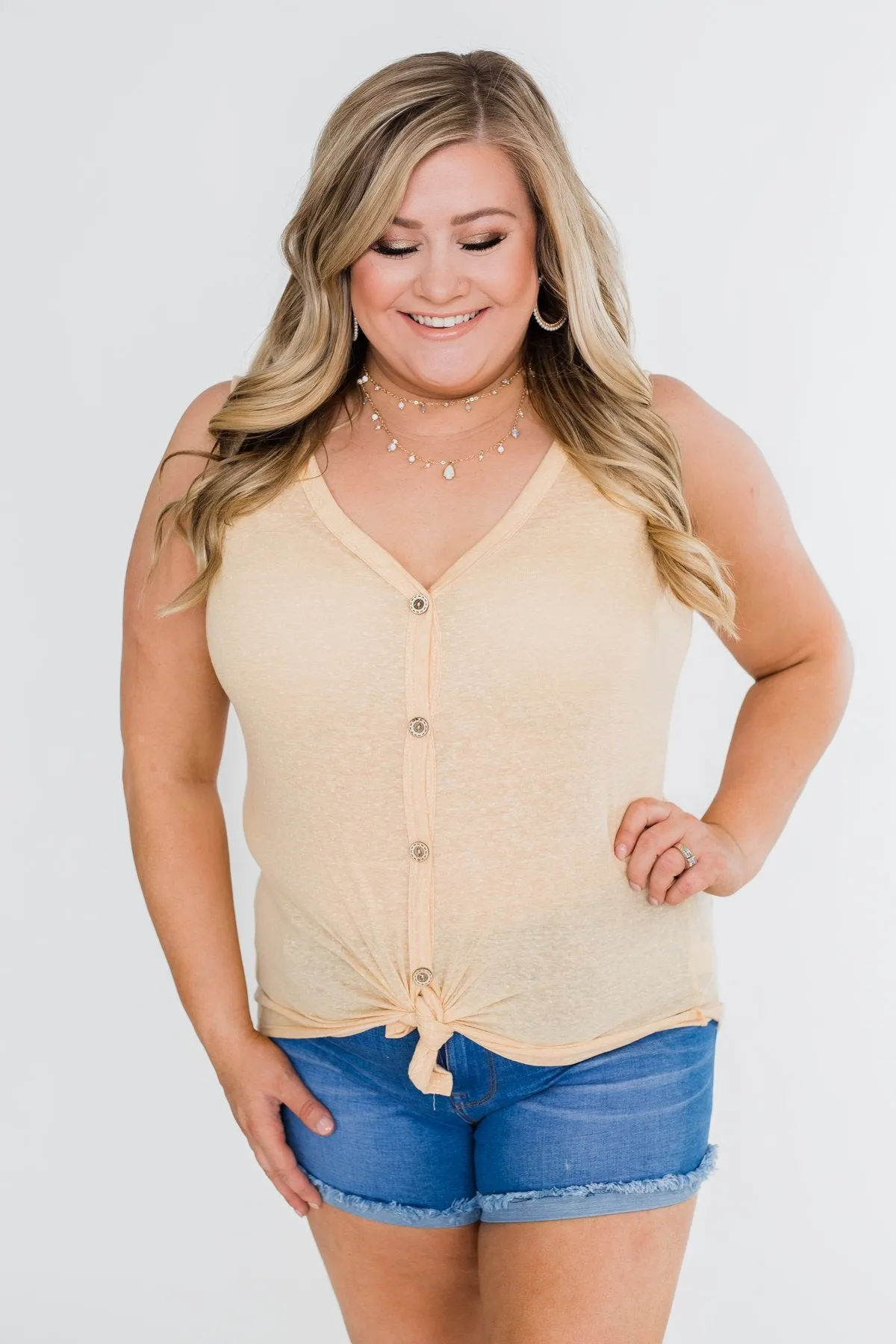 Everyday Button Tie Tank Top- Dusty Yellow