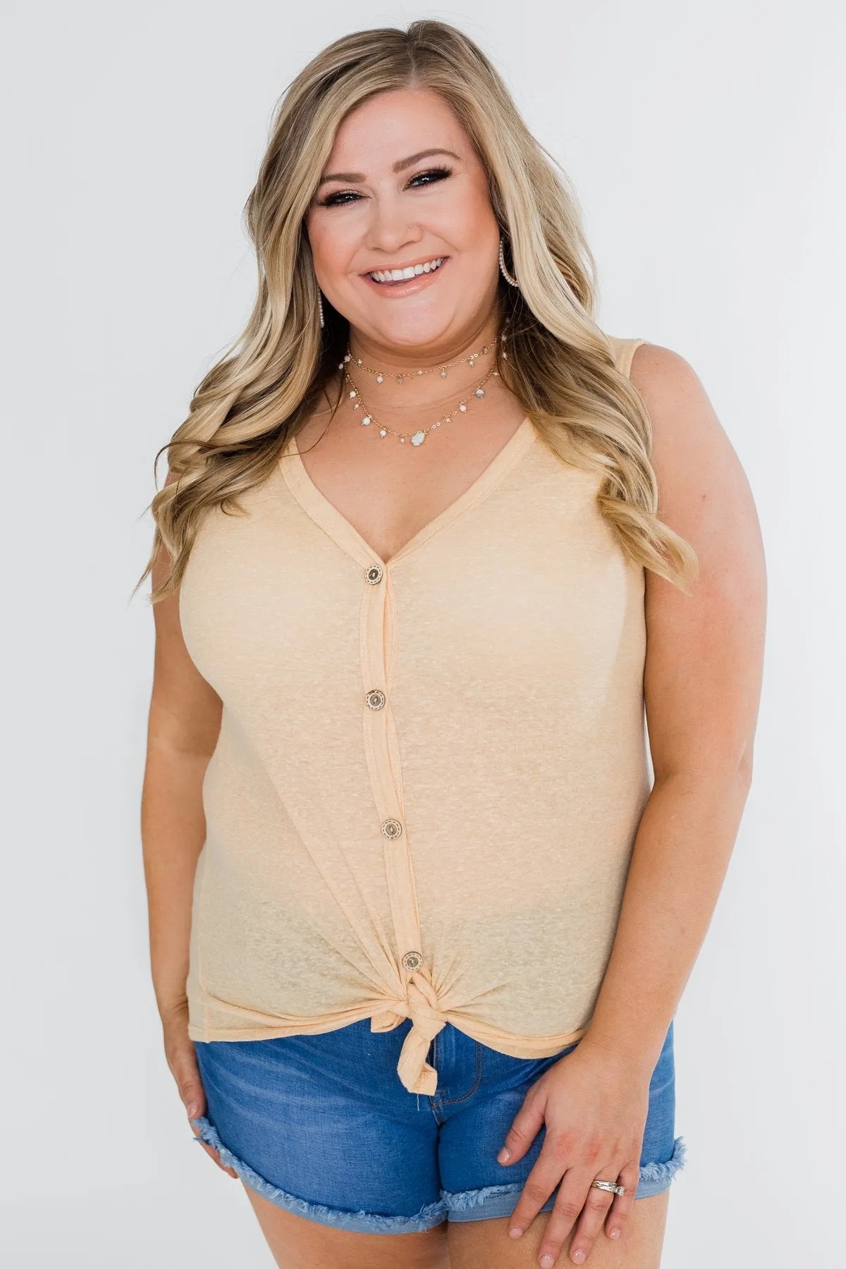 Everyday Button Tie Tank Top- Dusty Yellow