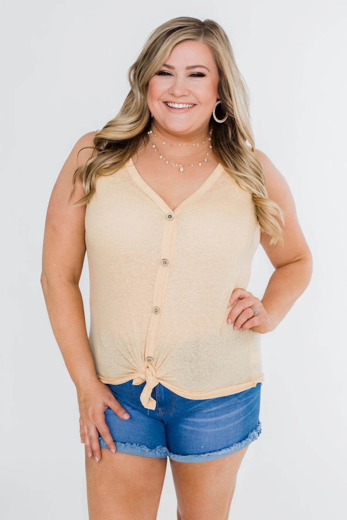 Everyday Button Tie Tank Top- Dusty Yellow