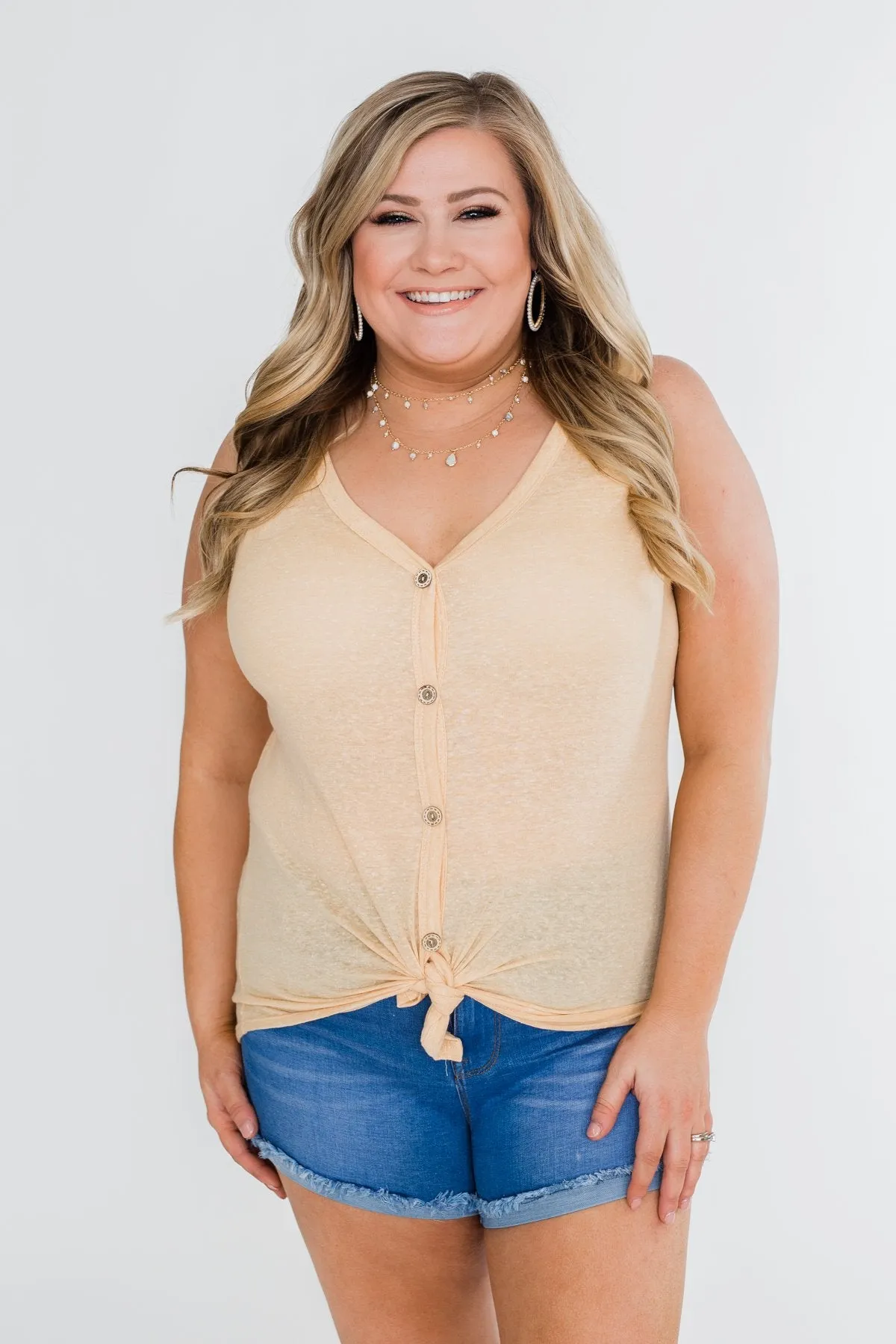 Everyday Button Tie Tank Top- Dusty Yellow