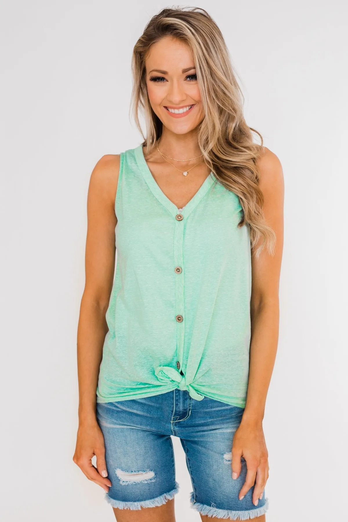 Everyday Button Tie Tank Top- Mint