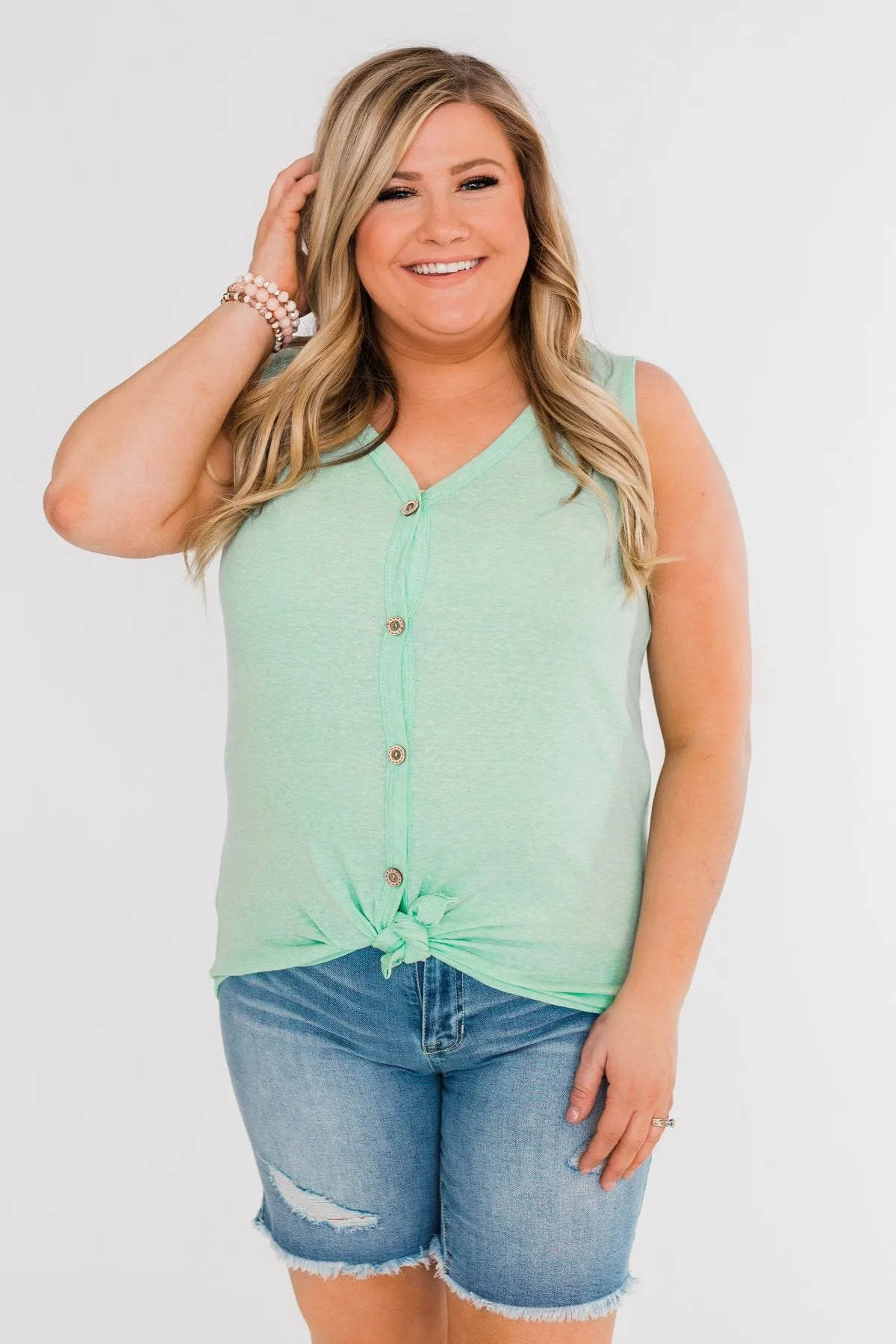 Everyday Button Tie Tank Top- Mint