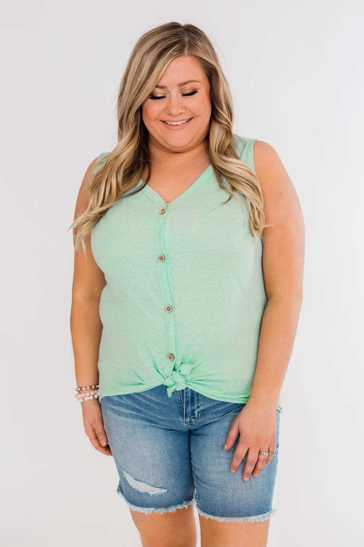 Everyday Button Tie Tank Top- Mint
