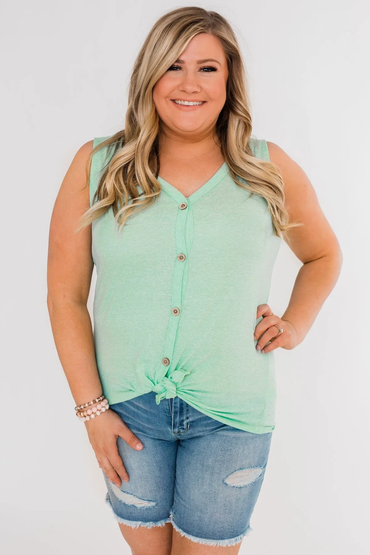 Everyday Button Tie Tank Top- Mint