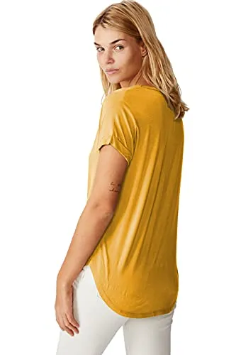 Fabricorn Combo of Plain Black V-Neck and Mustard Yellow Round Neck Up and Down Cotton Tshirt for Women (Black and Mustard Yellow, Small)