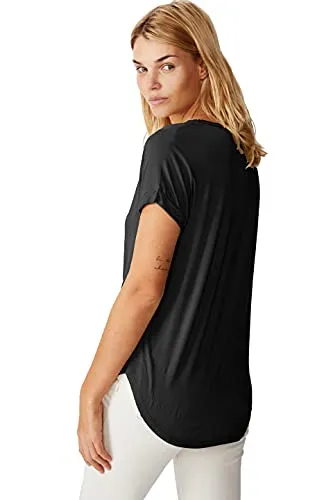 Fabricorn Combo of Plain Black V-Neck and Mustard Yellow Round Neck Up and Down Cotton Tshirt for Women (Black and Mustard Yellow, Small)