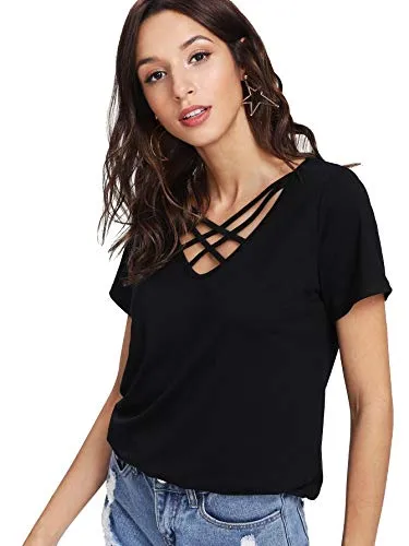 Fabricorn Combo of Plain Stylish Black and White V-Neck Cotton Tshirt for Women (Black and White, Small)