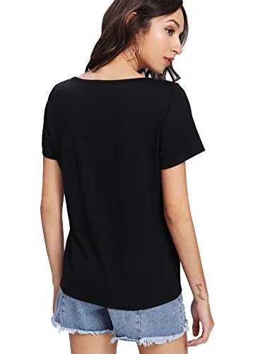 Fabricorn Combo of Plain Stylish Black and White V-Neck Cotton Tshirt for Women (Black and White, Small)