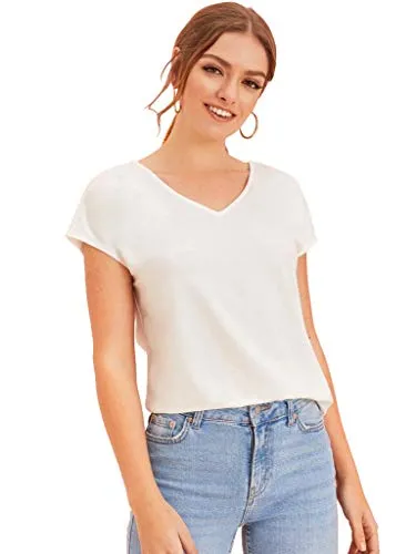 Fabricorn Combo of Plain Stylish Black and White V-Neck Cotton Tshirt for Women (Black and White, Small)