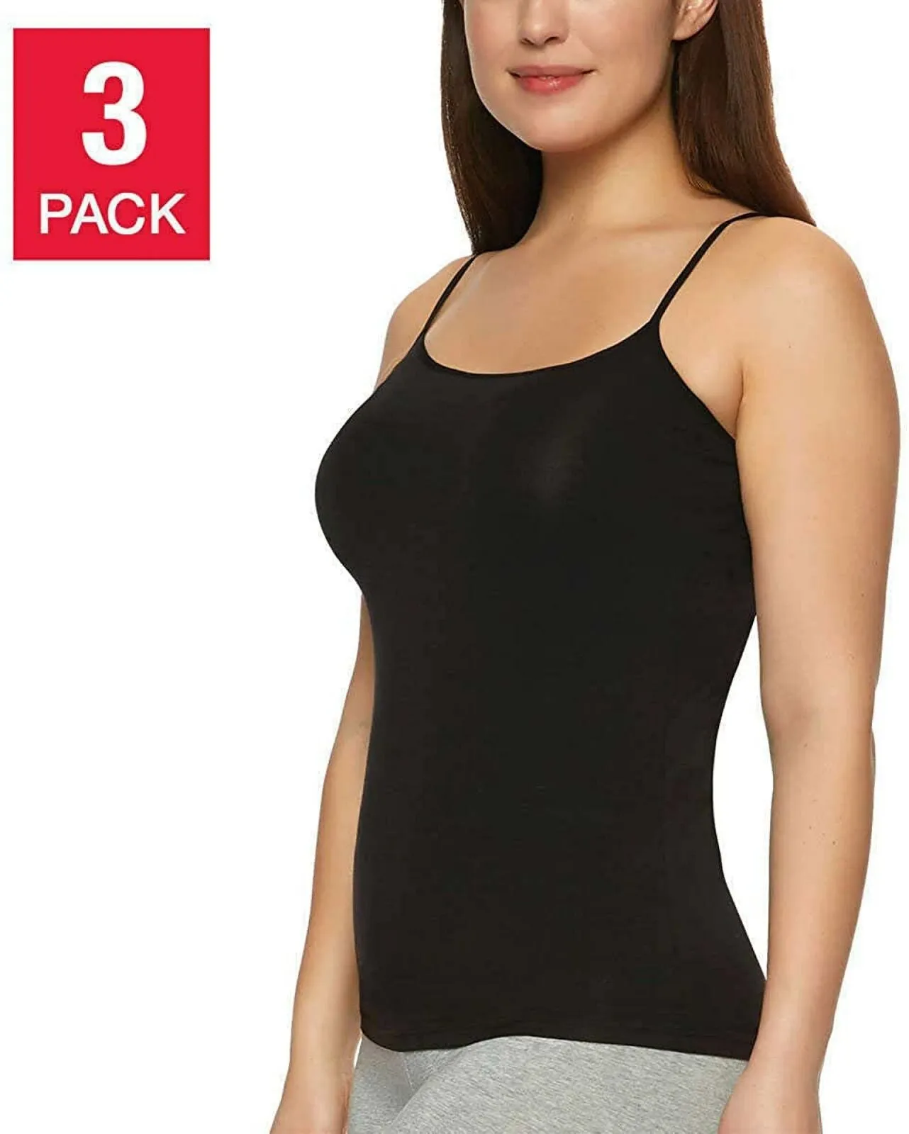 Felina Women's 3 Pack Cotton Stretch Camisoles Black/ White/ Black Large