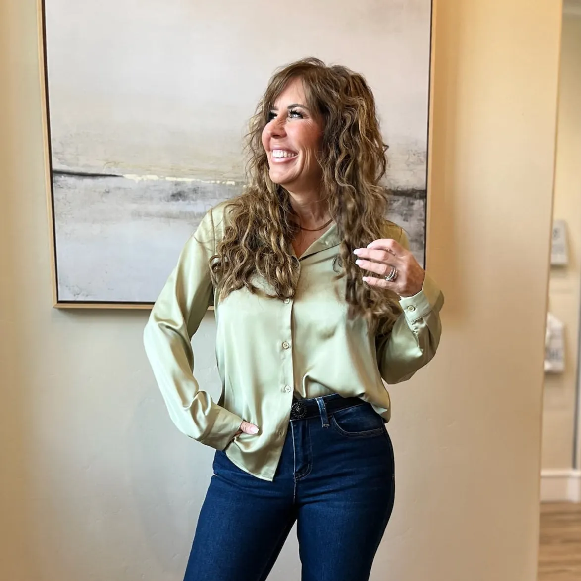 Finding Love Satin Button Down Shirt