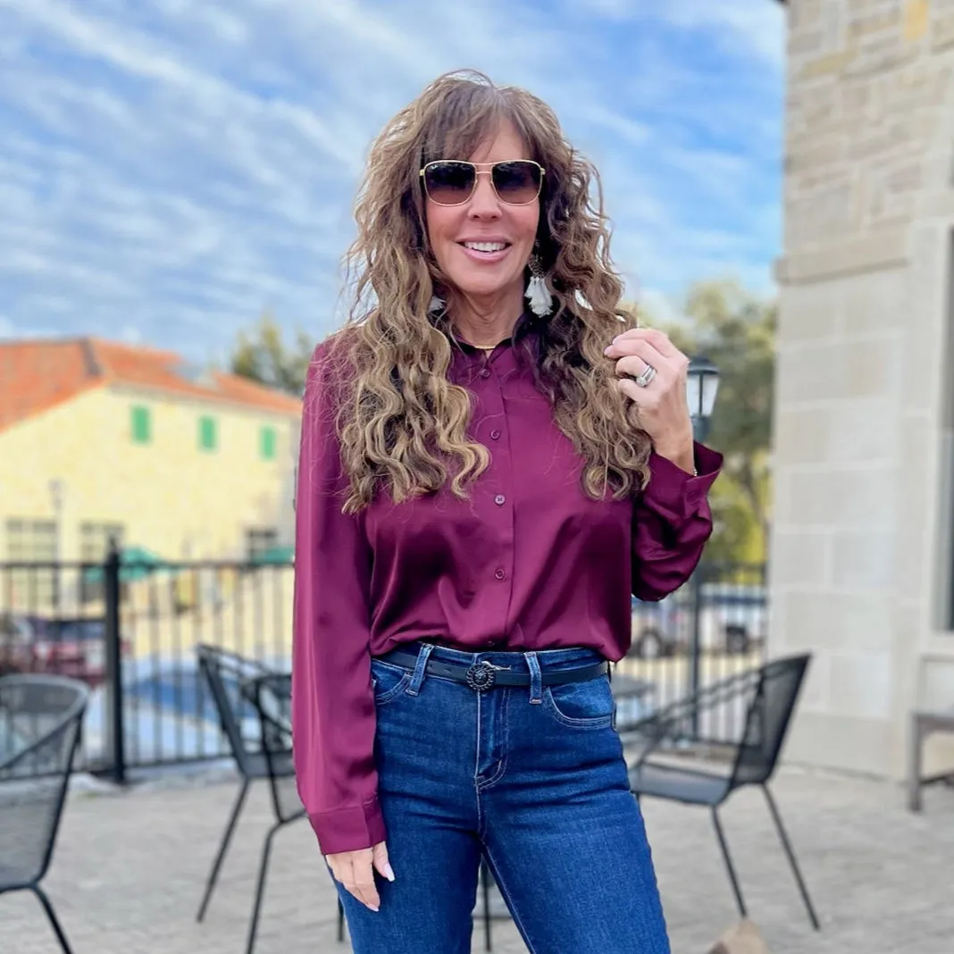 Finding Love Satin Button Down Shirt