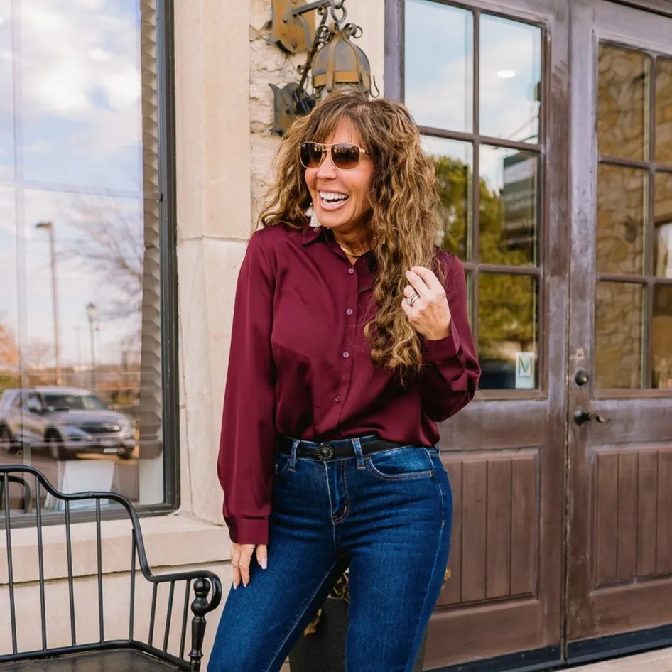 Finding Love Satin Button Down Shirt