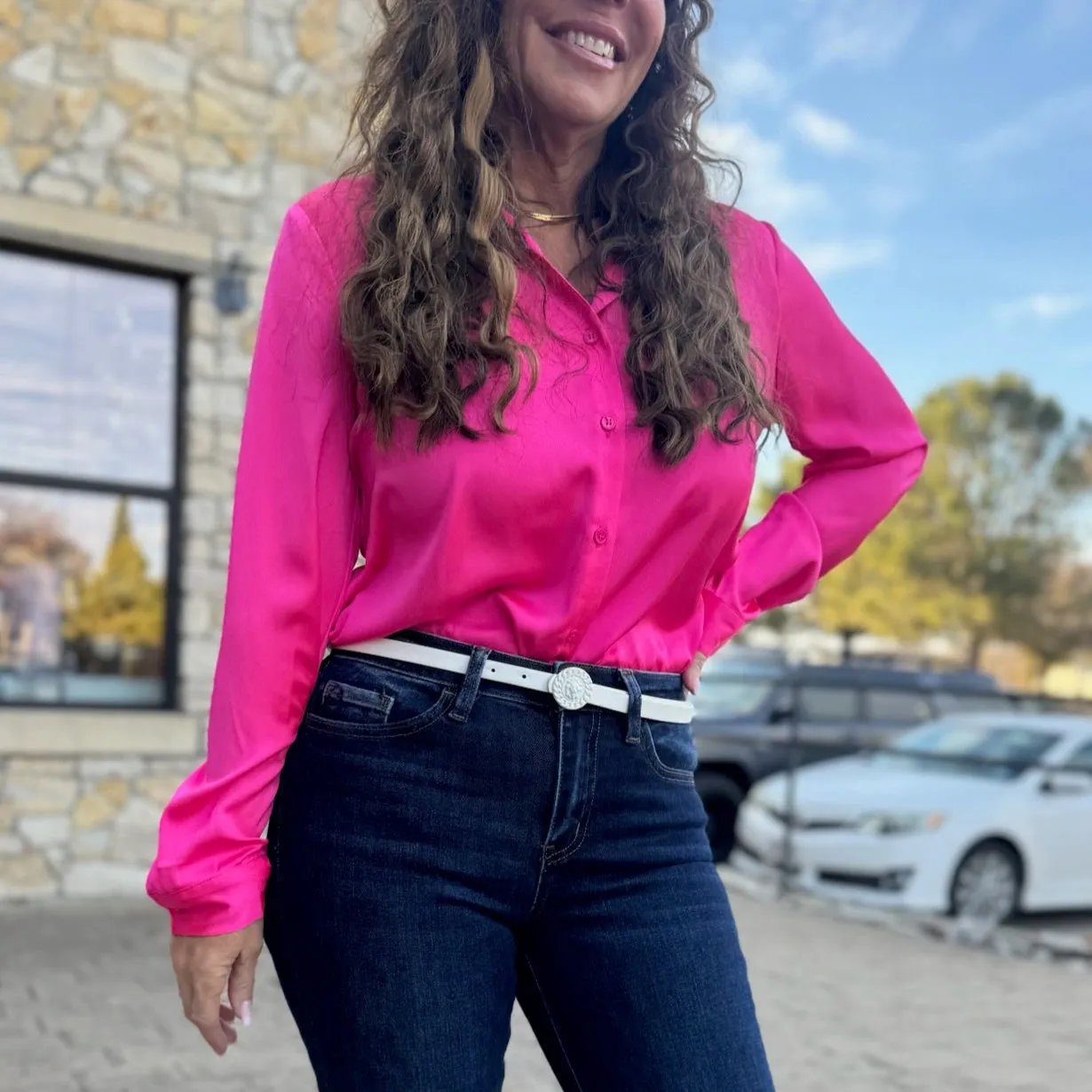 Finding Love Satin Button Down Shirt