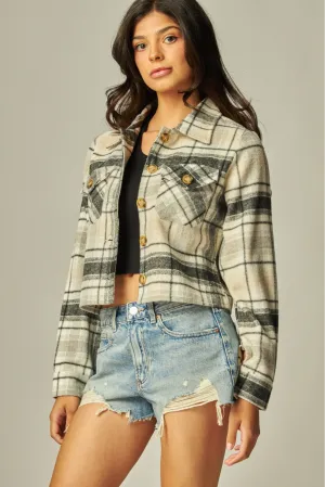 Flannel Plaid Cropped Shacket Button Down