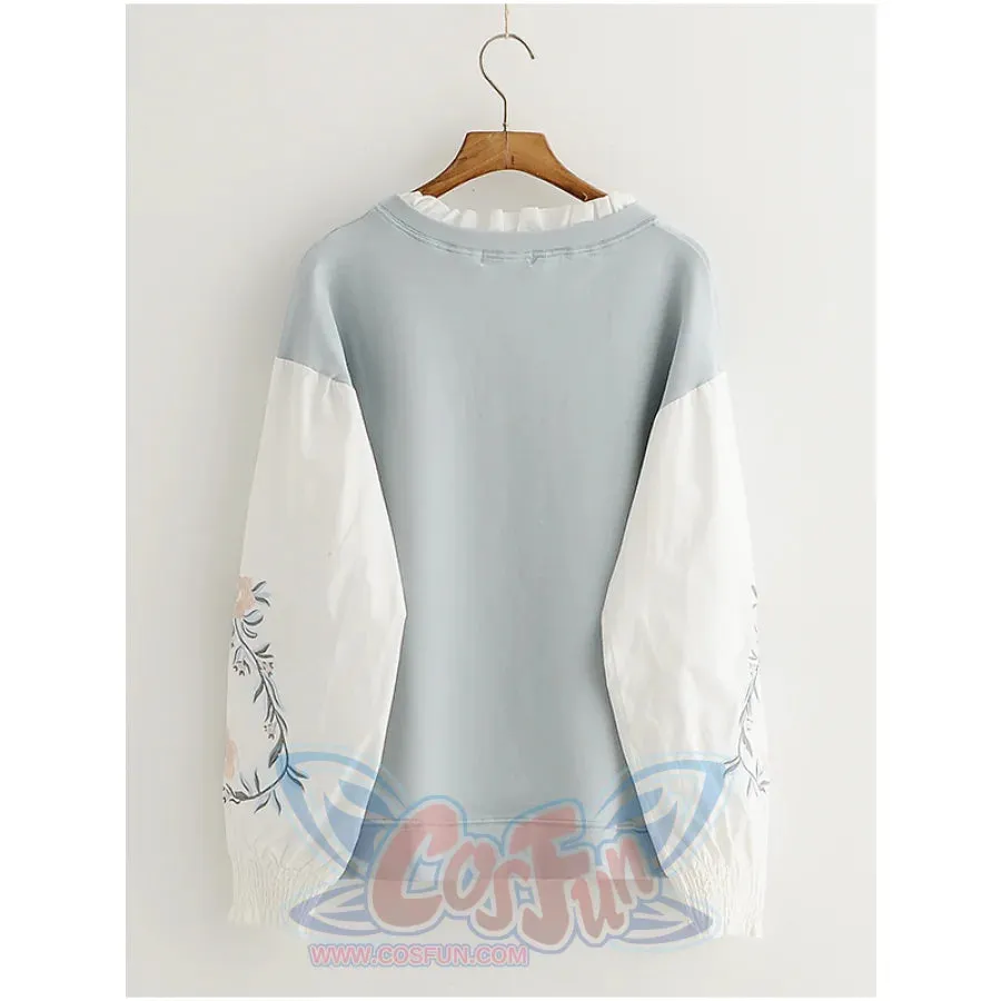 Flower Embroidery Patchwork Fake Two-Piece Sweatshirt mp006016