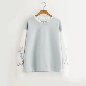 Flower Embroidery Patchwork Fake Two-Piece Sweatshirt mp006016