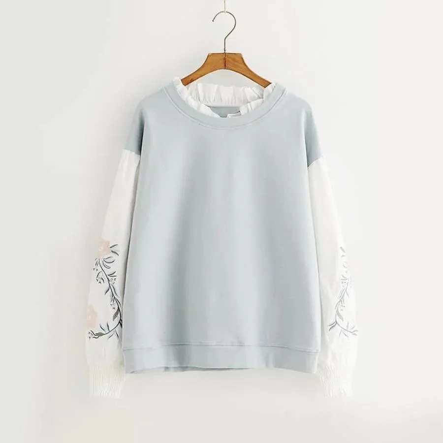Flower Embroidery Patchwork Fake Two-Piece Sweatshirt mp006016
