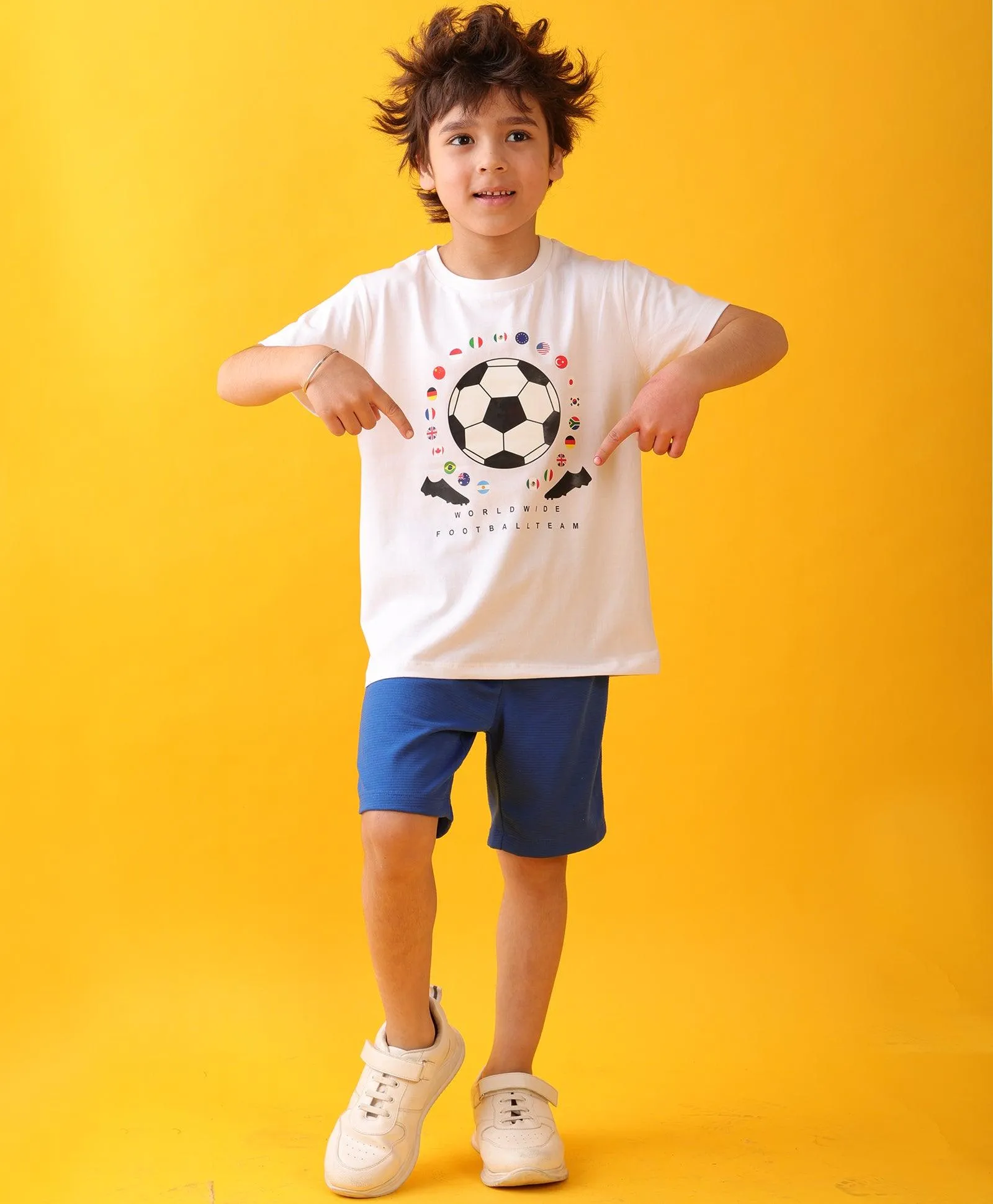 FOOTBALL WHITE ROYAL SUMMER BOYS SHORTS SET - WHITE/ROYAL