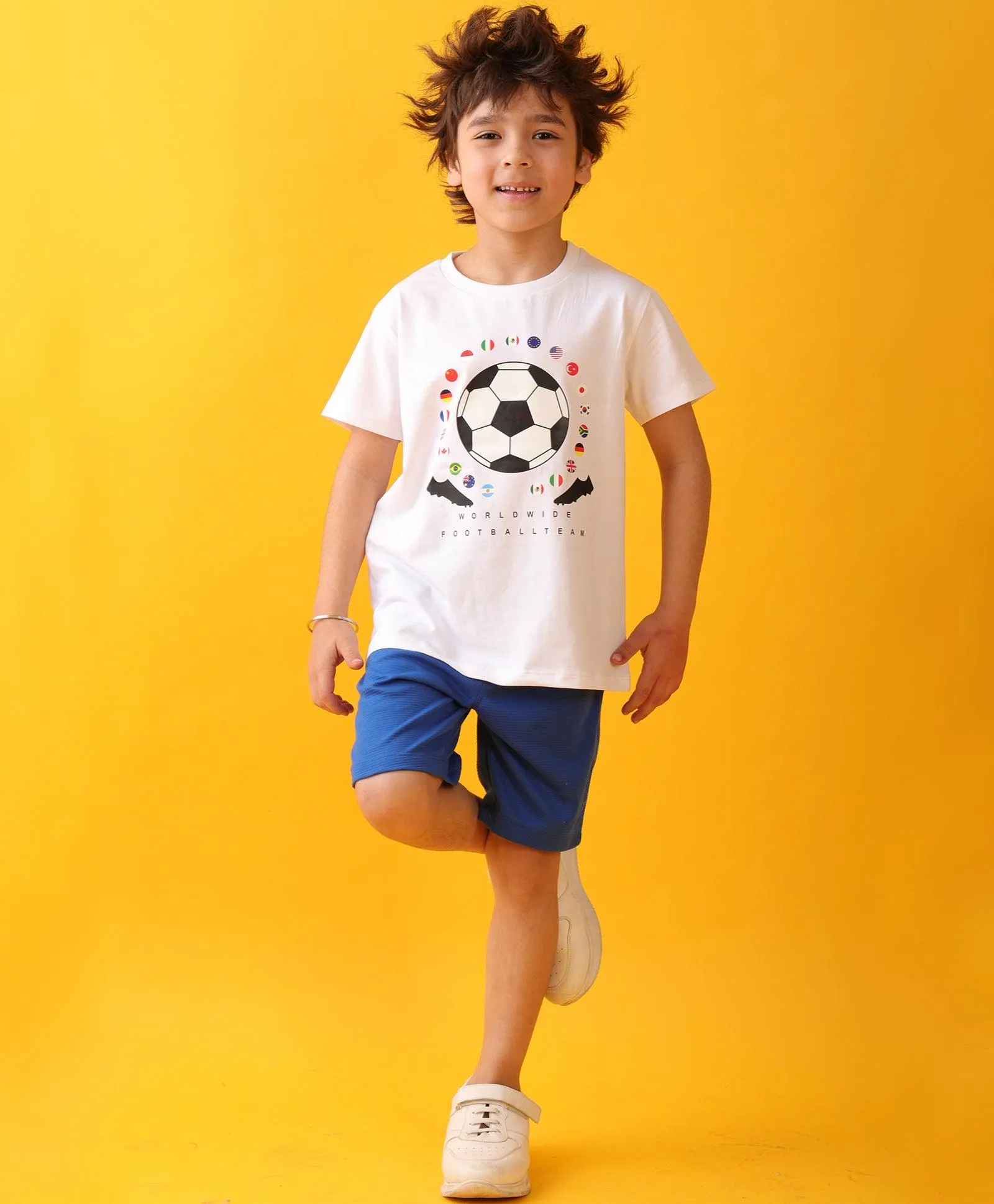 FOOTBALL WHITE ROYAL SUMMER BOYS SHORTS SET - WHITE/ROYAL