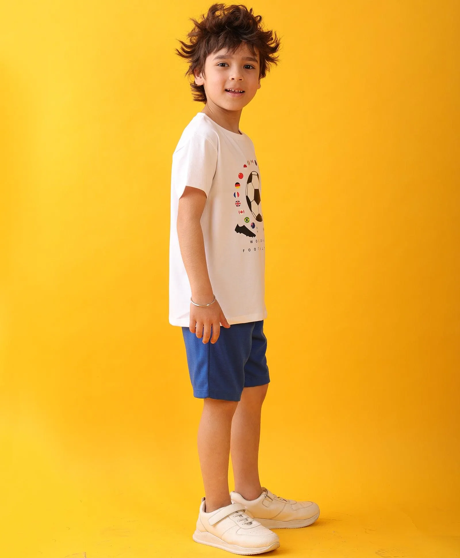 FOOTBALL WHITE ROYAL SUMMER BOYS SHORTS SET - WHITE/ROYAL