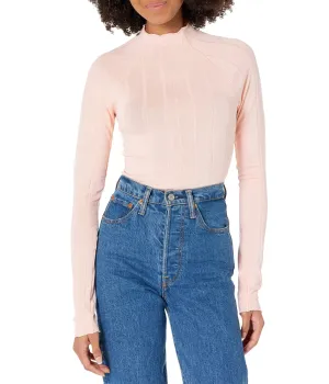 Free People Wide Eyed Mock Neck Top for Women - Long Fitted Sleeves and High Length, Cool and Gorgeous Top Pink Nectar MD (Women's 8-10) One Size