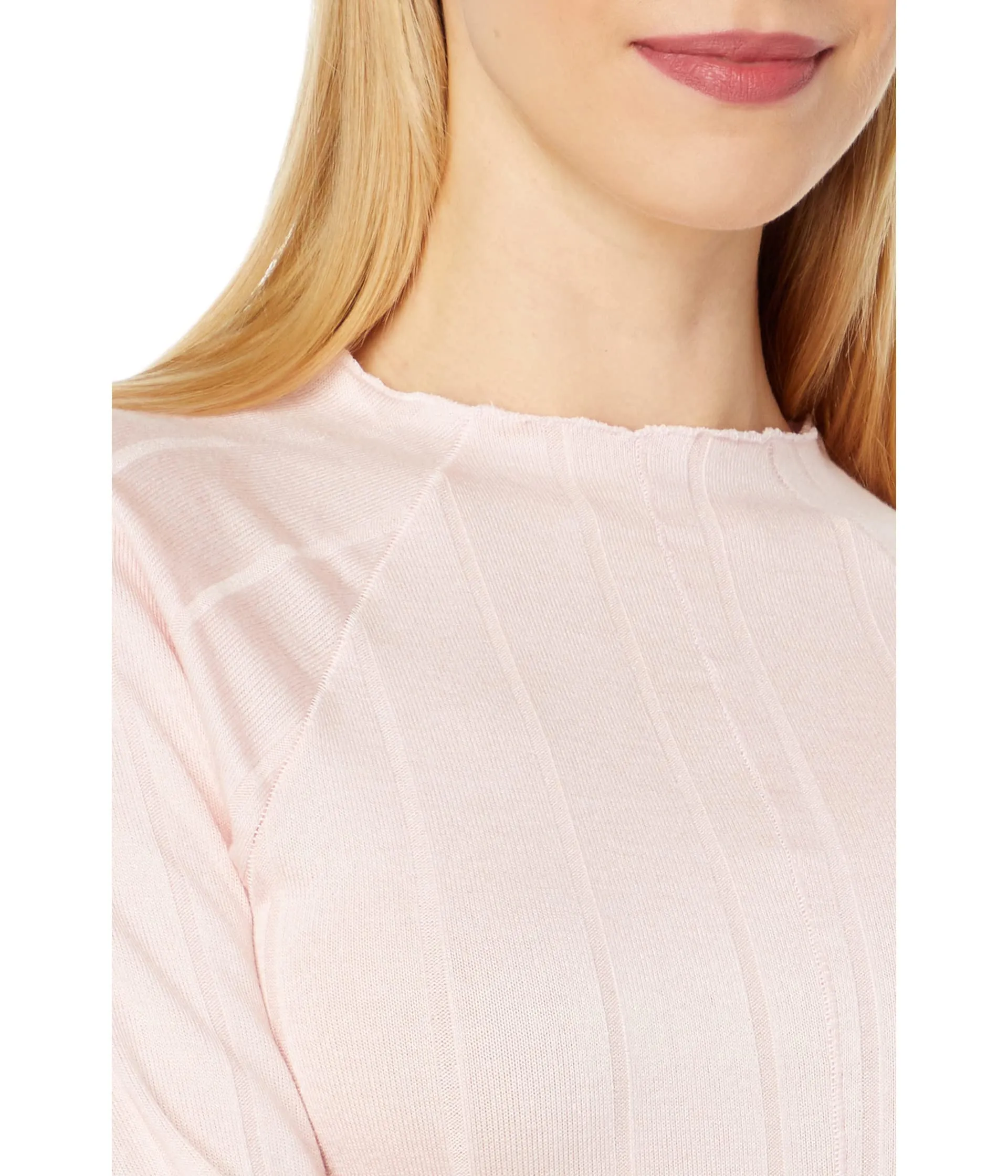 Free People Wide Eyed Mock Neck Top for Women - Long Fitted Sleeves and High Length, Cool and Gorgeous Top Pink Nectar MD (Women's 8-10) One Size