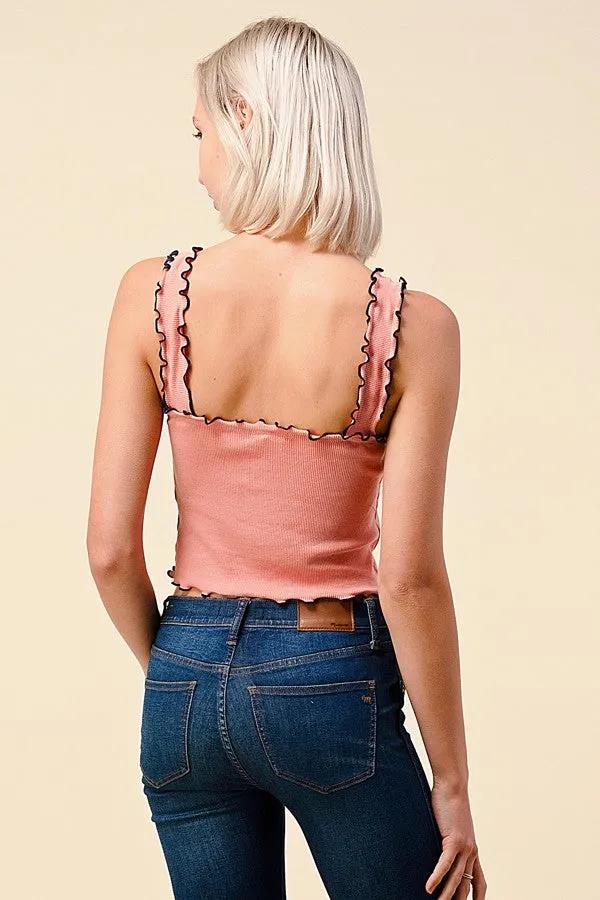 Frill Detail Ribbed Top