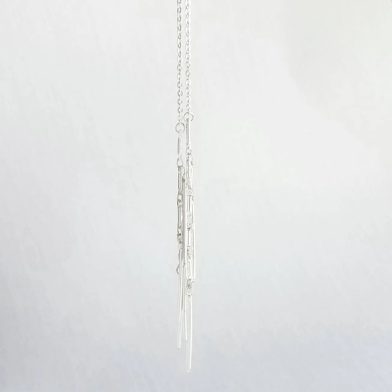 Fringe Necklace, silver tassel necklace, silver stick necklace, dangle stick necklace, silver layering necklace, hanging bar necklace, chain