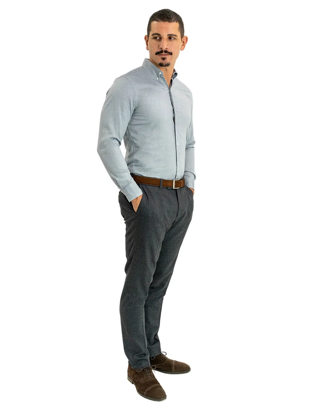 Gagliardi Grey Cotton Oxford Button Down Shirt