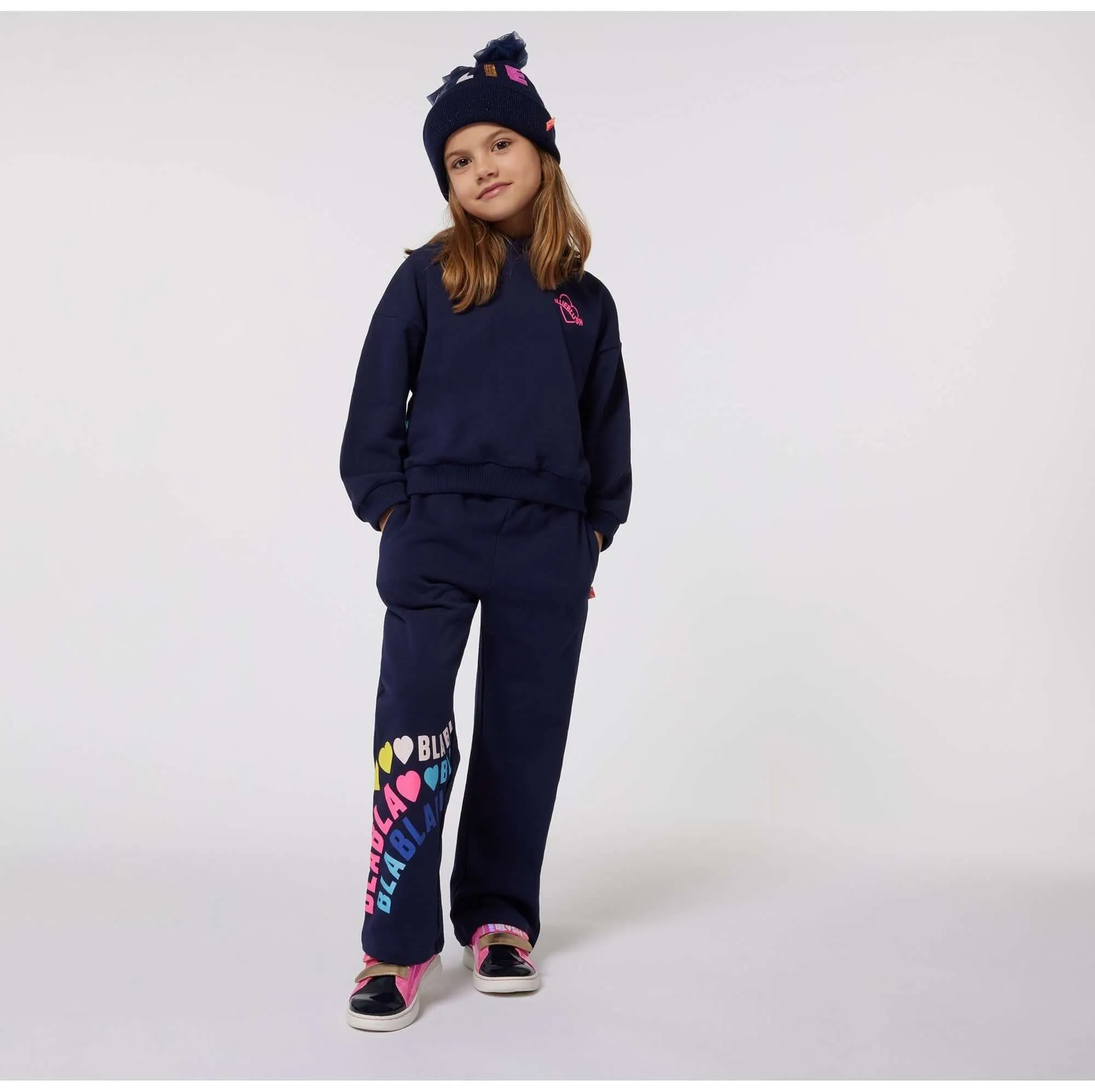 Girls Navy Heart Hoody